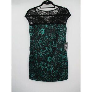 Express Womens Dress XS Green Black Dress Size XS Lace Shoulder Business Casual